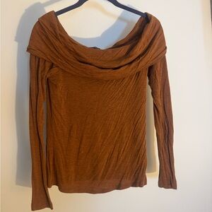 Rust Off-Shoulder Lightweight Long Sleeve Top